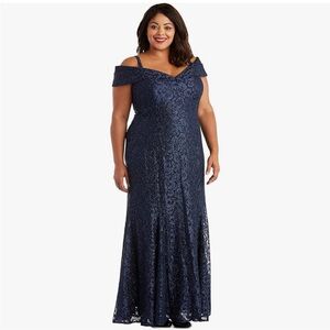 NWT R&M Richards Navy Lace Long Dress Size 20w